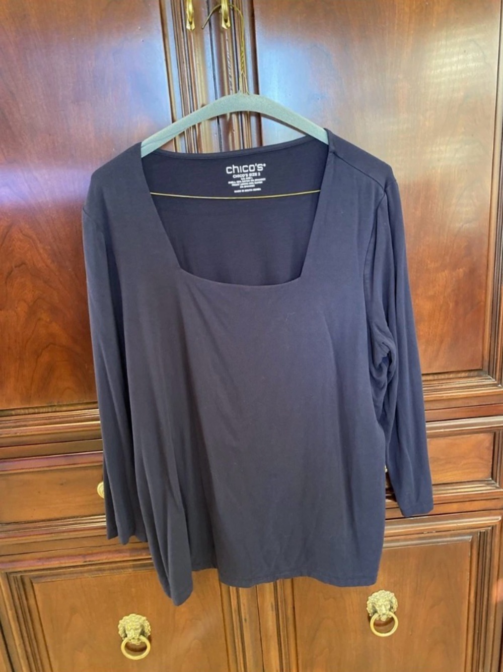 Chico's Women's Navy Blue Cool Touch Square Neck Top Size 2 Medium